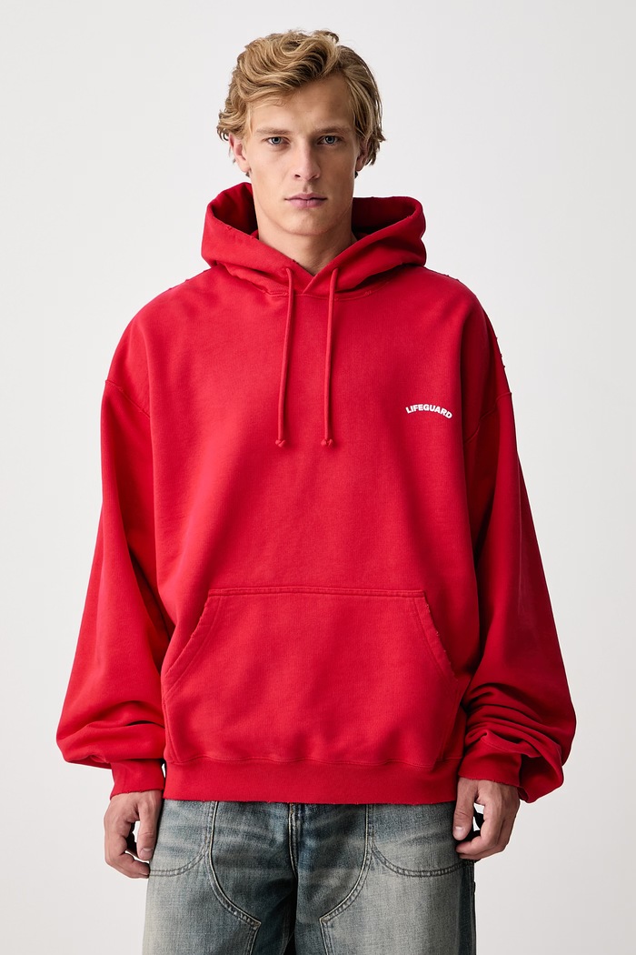 Odzież Vetements Lifeguard bluza z kapturem z bawełną męska MH27HD235R czerwony