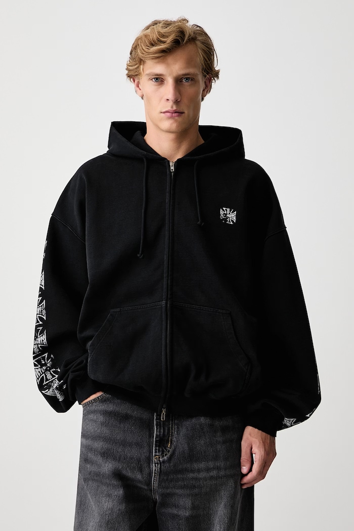 Vetements Biker Cross bluza rozpinana z kapturem bawełniana męska czarny MH27ZU250B