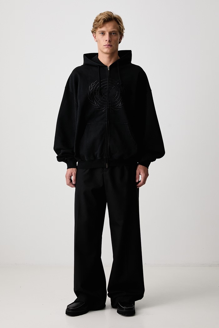 Vetements Embroidered Front bluza rozpinana z kapturem z bawełną męska MH27ZU262B czarny AW26