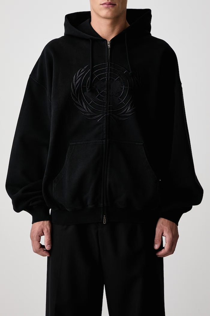 Embroidered Front bluza rozpinana z kapturem z bawełną męska Vetements czarny MH27ZU262B