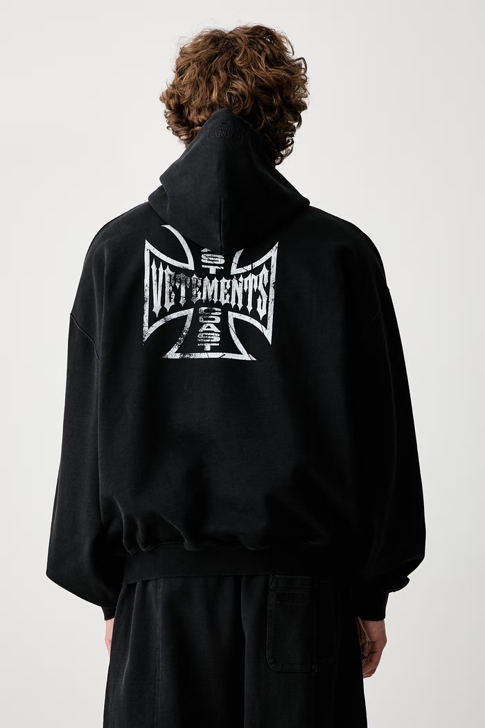 Vetements Biker Cross Logo bluza z kapturem bawełniana męska czarny MH27HD193B