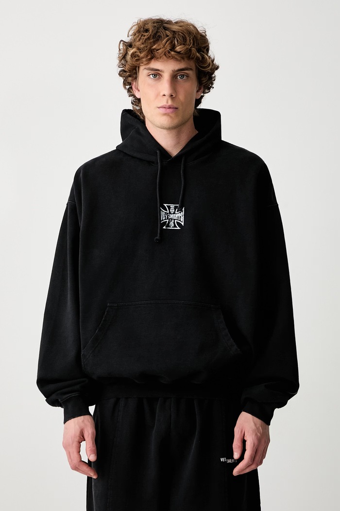 Odzież Vetements Biker Cross Logo bluza z kapturem bawełniana męska MH27HD193B czarny