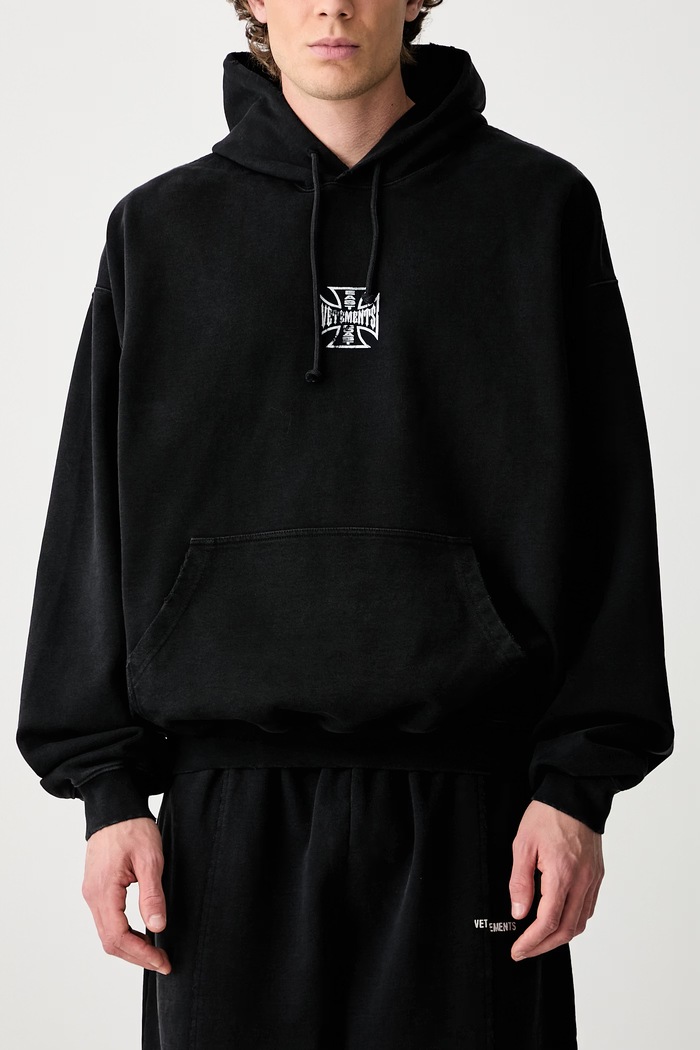 Vetements Biker Cross Logo bluza z kapturem bawełniana męska MH27HD193B czarny