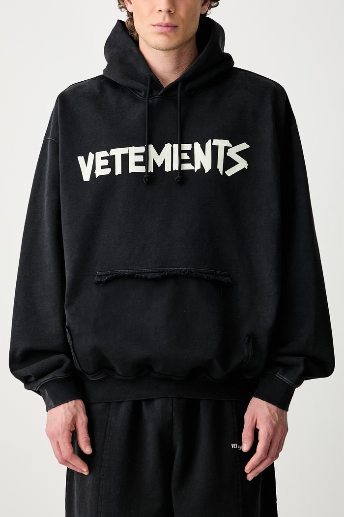 Vetements Tape Logo bluza z kapturem bawełniana męska MH27HD149B czarny