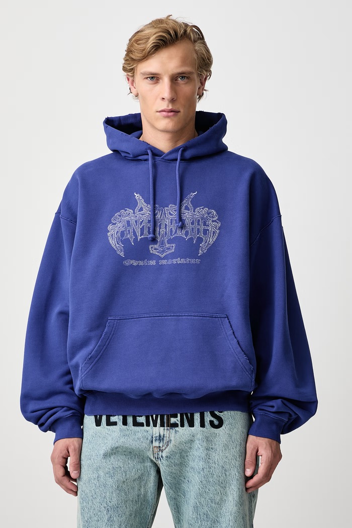 Vetements Antihate bluza z kapturem z bawełną męska niebieski MH27HD199BL