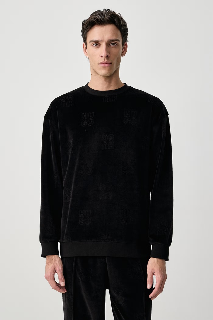HUGO Mikina loungewear pánska s bavlnou VELORO SWEATSHIRT čierna 50571215