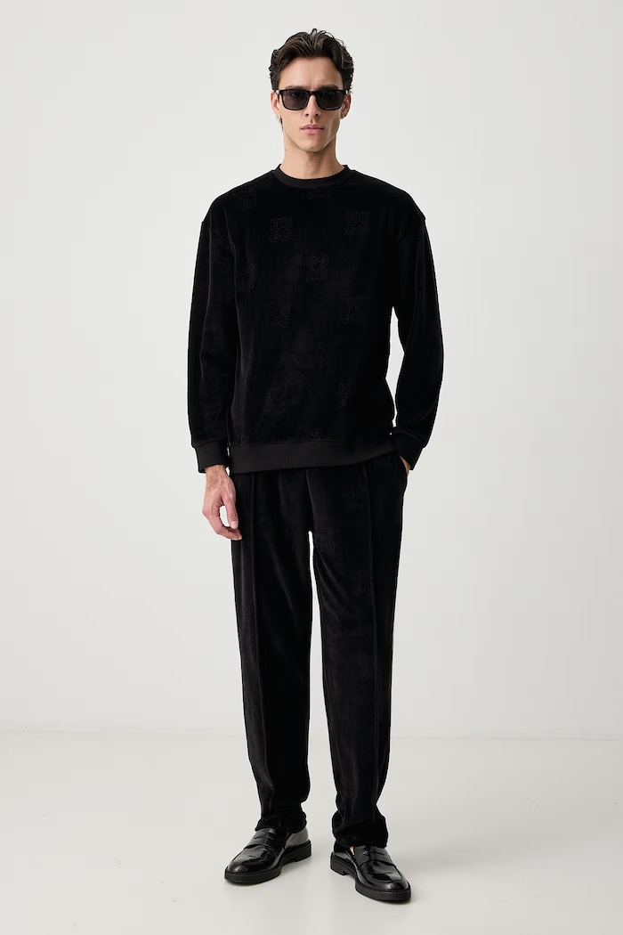 HUGO Mikina loungewear pánska s bavlnou VELORO SWEATSHIRT 50571215 čierna AW26
