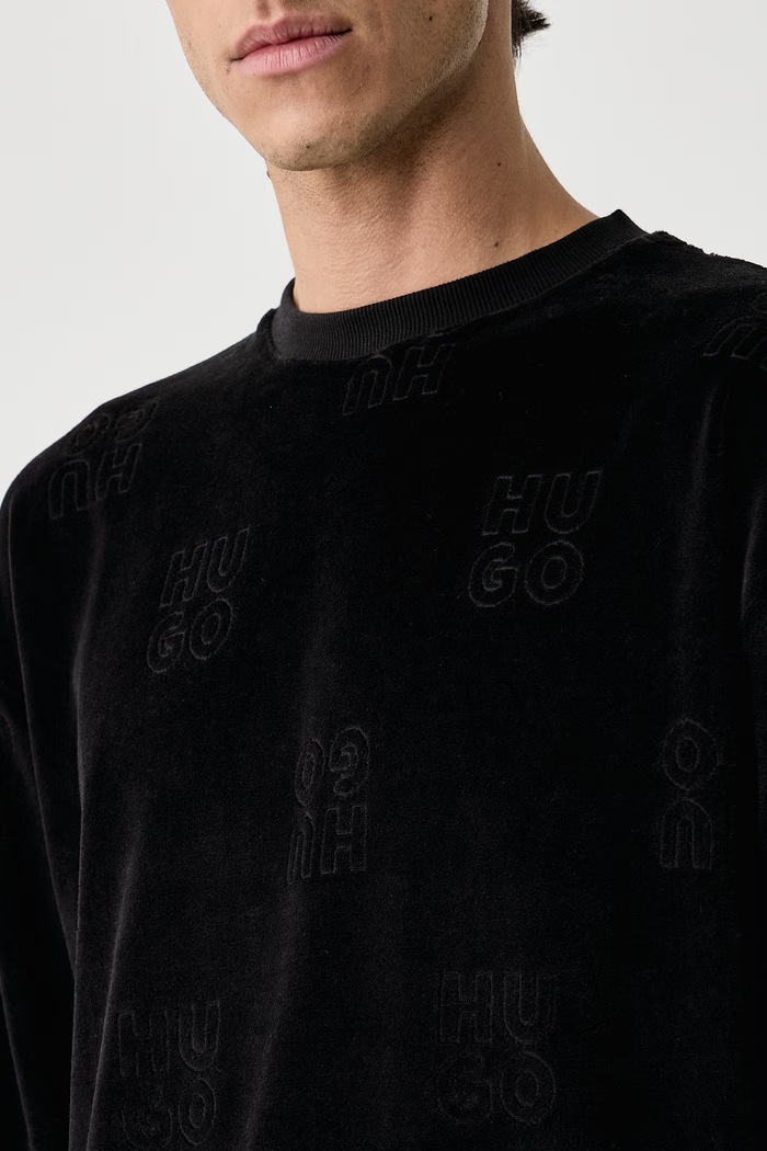 Mikina loungewear pánska s bavlnou VELORO SWEATSHIRT HUGO 50571215 čierna