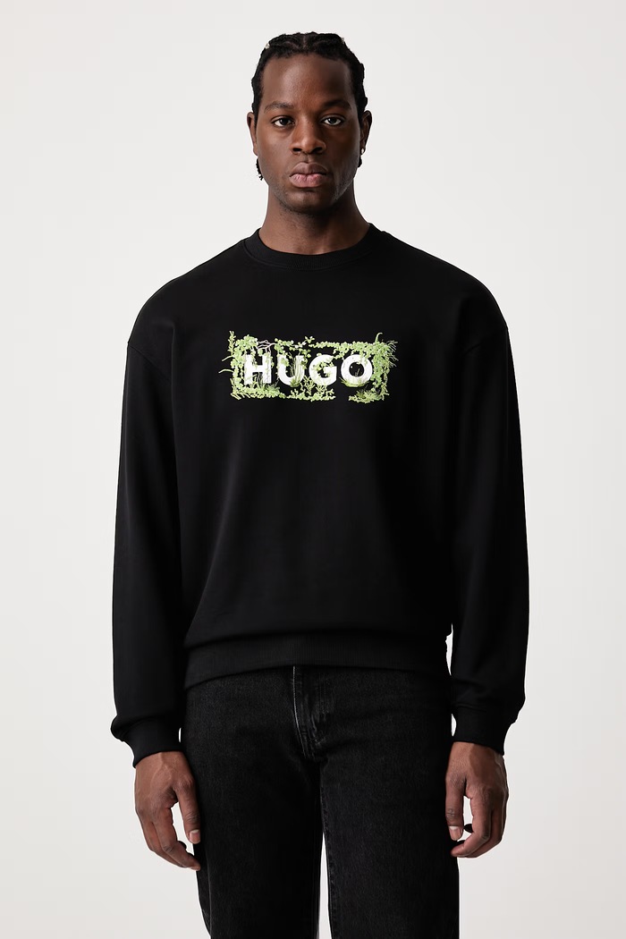 HUGO Blue Mikina pánská bavlněná Niviocrew černá 50567962