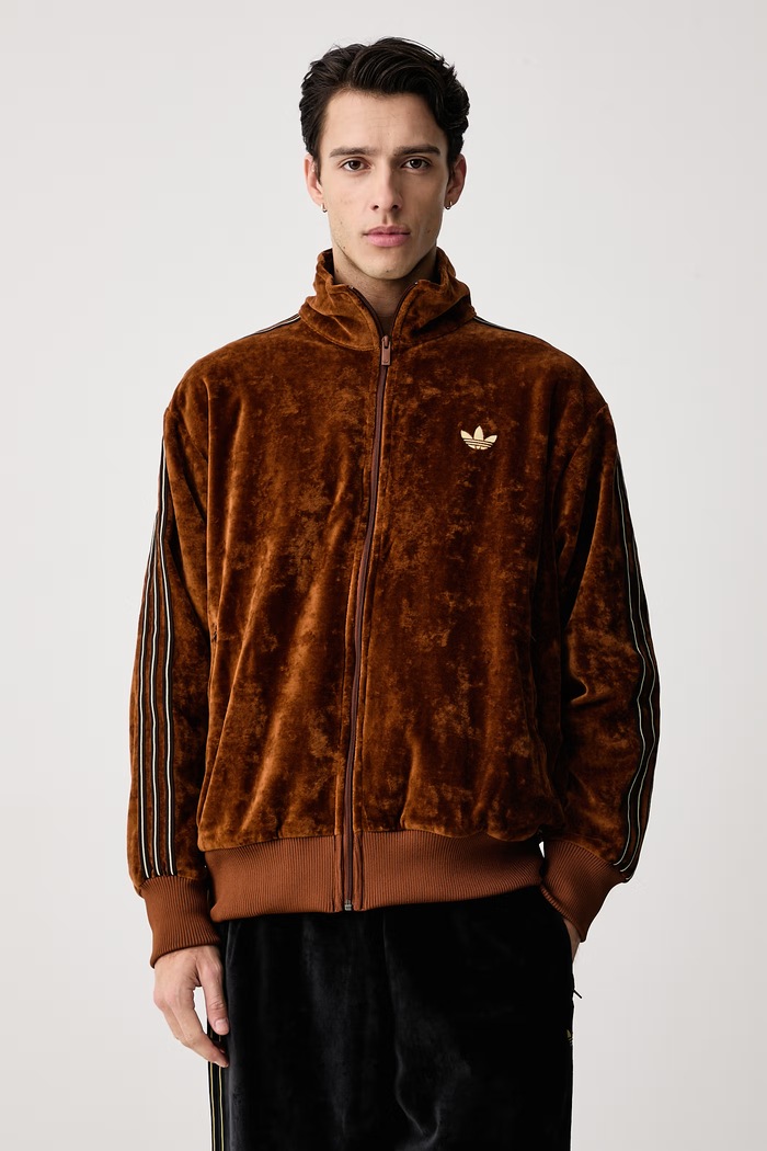 adidas Originals Bluza rozpinana męska welurowa Firebird Velour brązowy KS7459