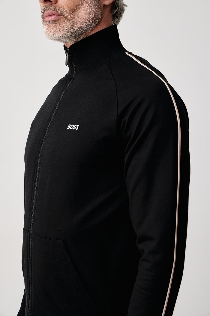 Суичър с цип мъжки от памук Iconic Jacket Zip BOSS 50571160 черен