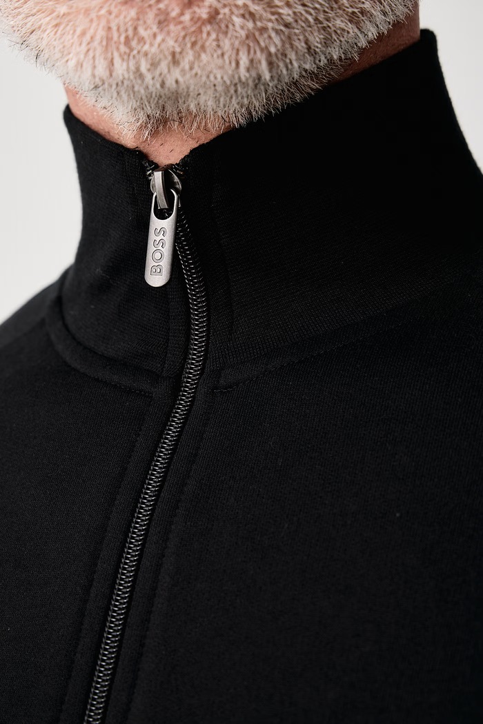 Суичър с цип мъжки от памук Iconic Jacket Zip BOSS черен 50571160