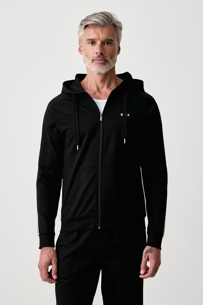 BOSS Mikina loungewear pánska bavlnená Iconic Hooded Jacket čierna 50571159
