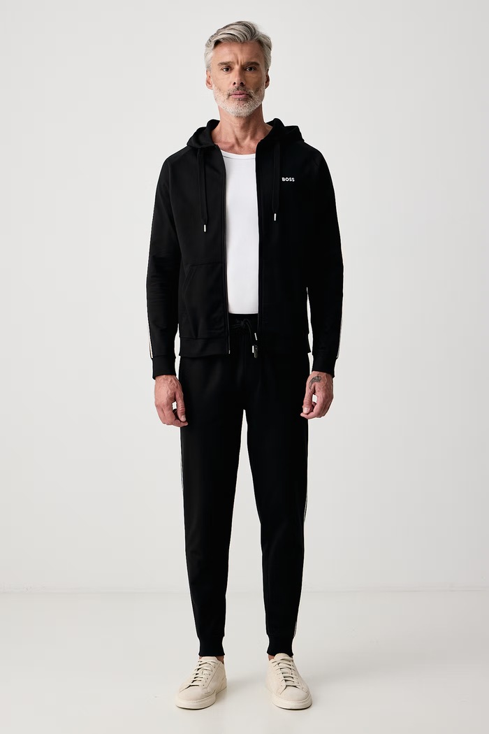 BOSS Mikina loungewear pánska bavlnená Iconic Hooded Jacket 50571159 čierna AW26