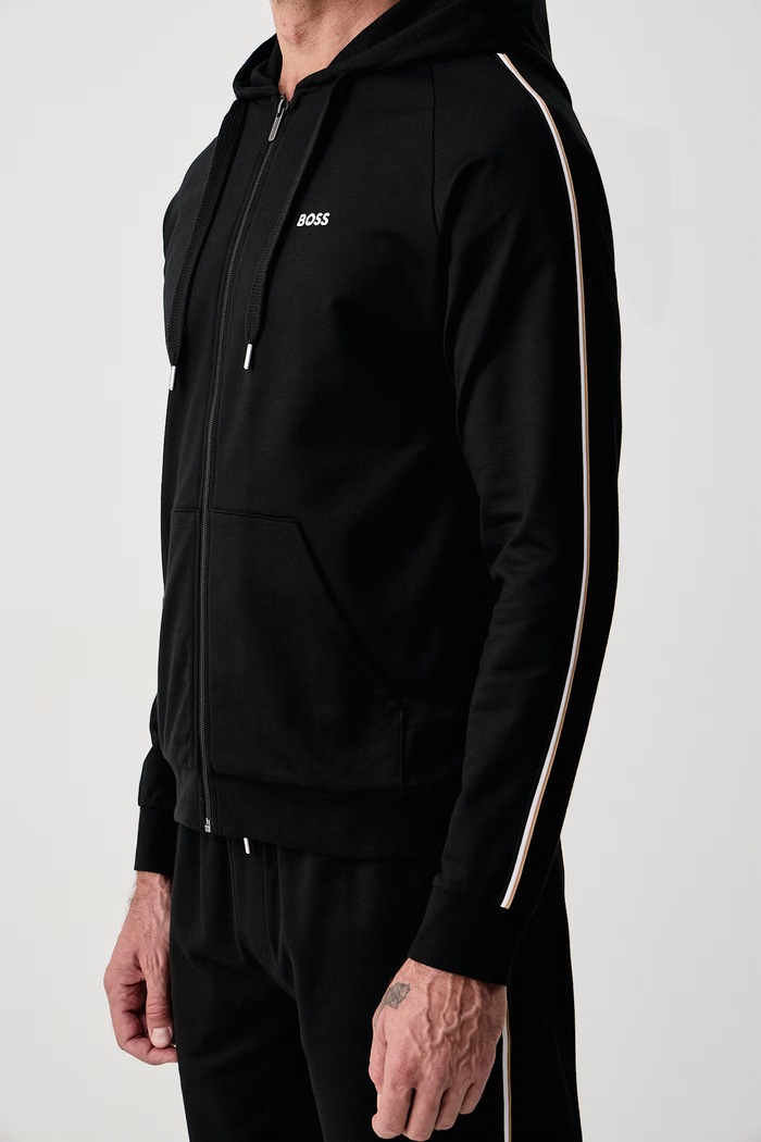 Mikina loungewear pánska bavlnená Iconic Hooded Jacket BOSS 50571159 čierna