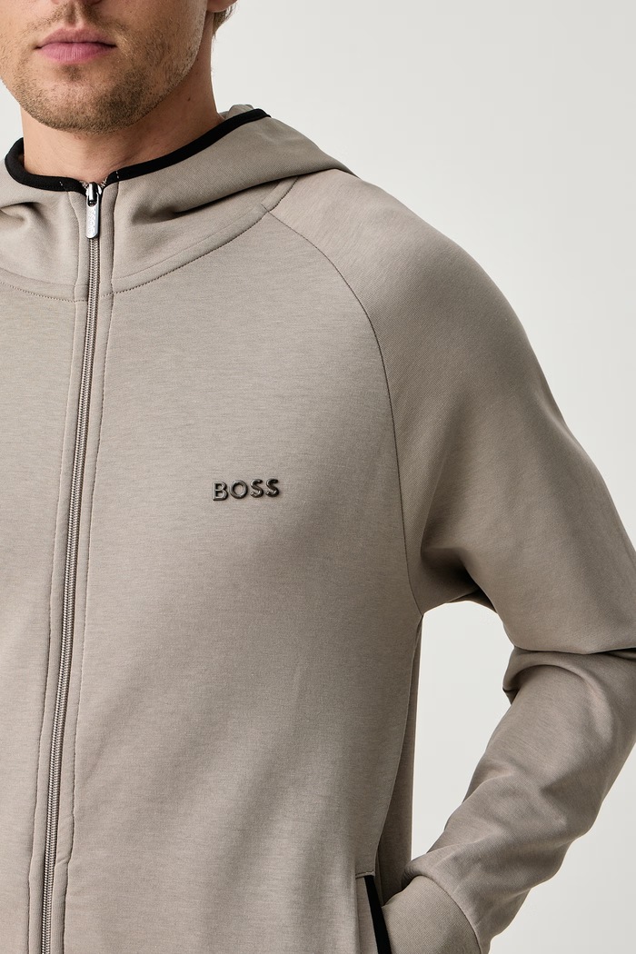 Bluza lounge męska z bawełną Sense Hooded Jacket BOSS 50566916 beżowy