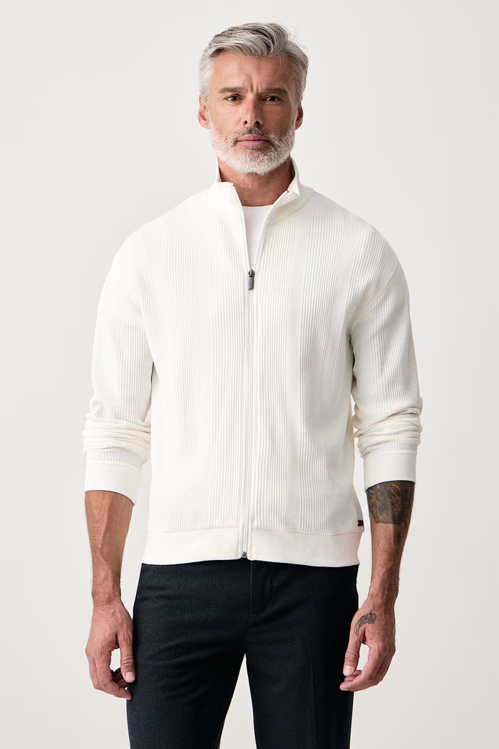 BOSS Hanorac de loungewear pentru bărbați cu bumbac Structure Zip Jacket bej 50559332
