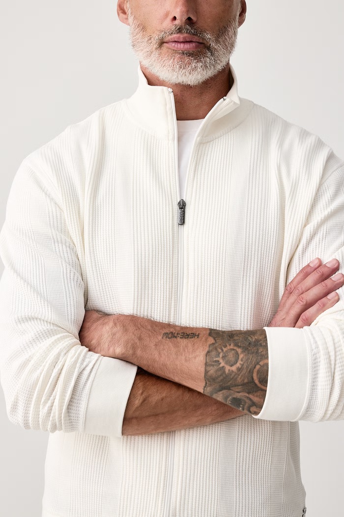 Hanorac de loungewear pentru bărbați cu bumbac Structure Zip Jacket BOSS 50559332 bej