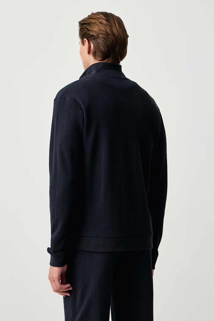 Îmbrăcăminte BOSS Hanorac de loungewear pentru bărbați cu bumbac Structure Zip Jacket 50559332 bleumarin