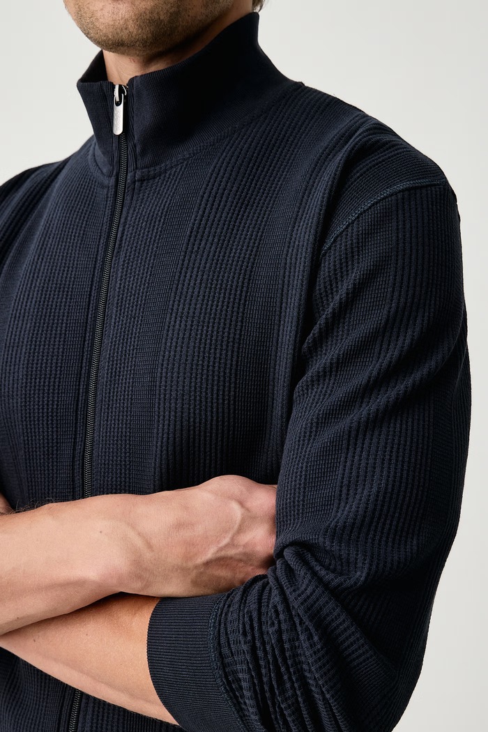 Hanorac de loungewear pentru bărbați cu bumbac Structure Zip Jacket BOSS 50559332 bleumarin