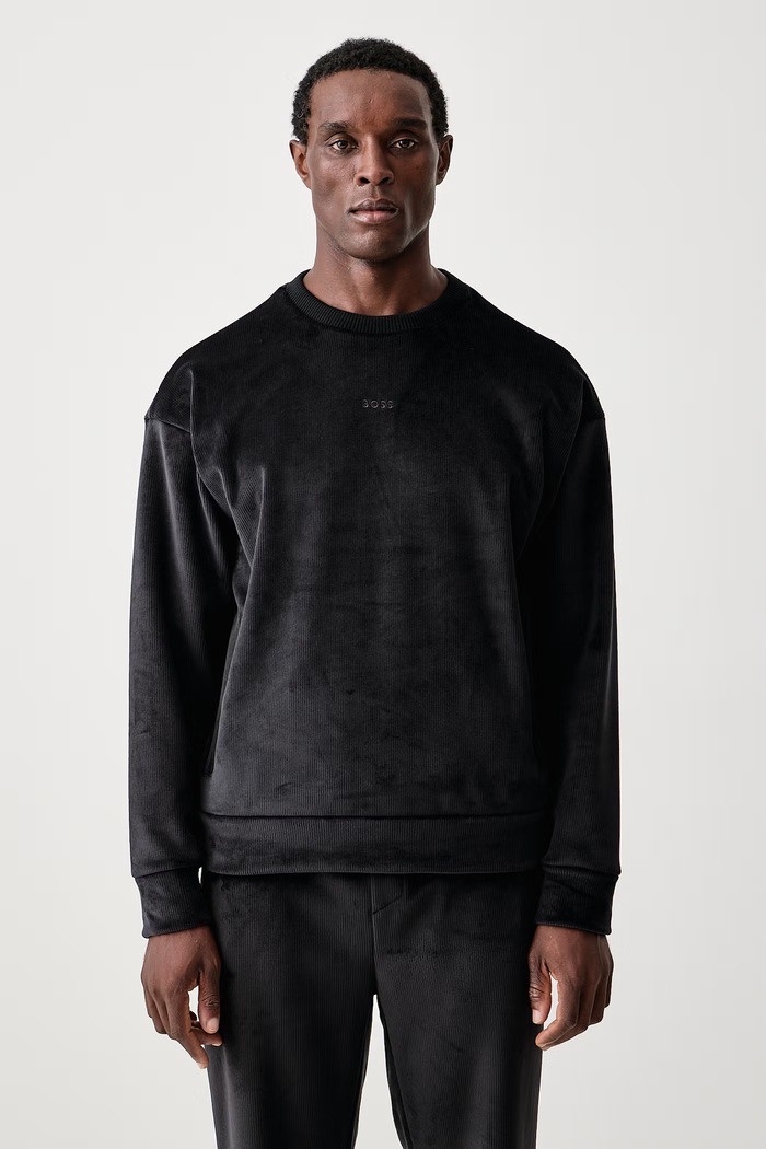 BOSS Green Кофта для мужчин из велюра SW_Cord Sweat чёрный 50569778