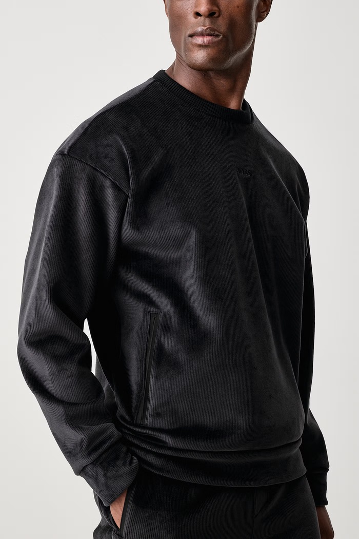 Кофта для мужчин из велюра SW_Cord Sweat BOSS Green 50569778 чёрный