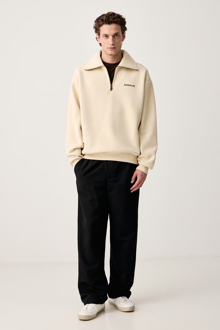 Napapijri Bluza oversize męska z bawełną Tenri NP0A8AVGN5E1 beżowy AW26