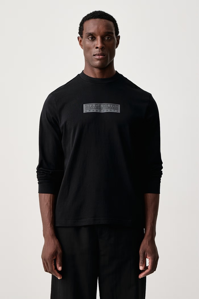 Napapijri Longsleeve męski bawełniany Box Logo czarny NP0A8BC59411