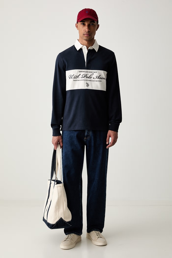U.S. Polo Assn. bluza męska bawełniana PREMIUM EMBROIDERY GRAPHIC RUGBY MUP4075 granatowy AW26