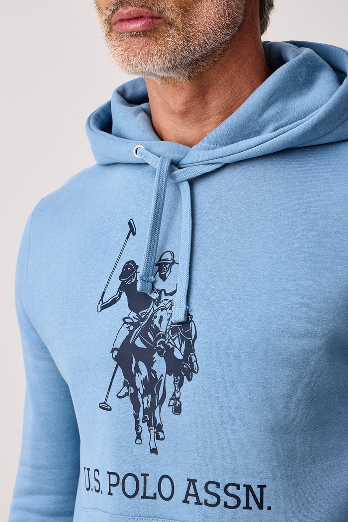 Mikina s kapucňou pánska s bavlnou LARGE DHM U.S. Polo Assn. MUP5491 modrá