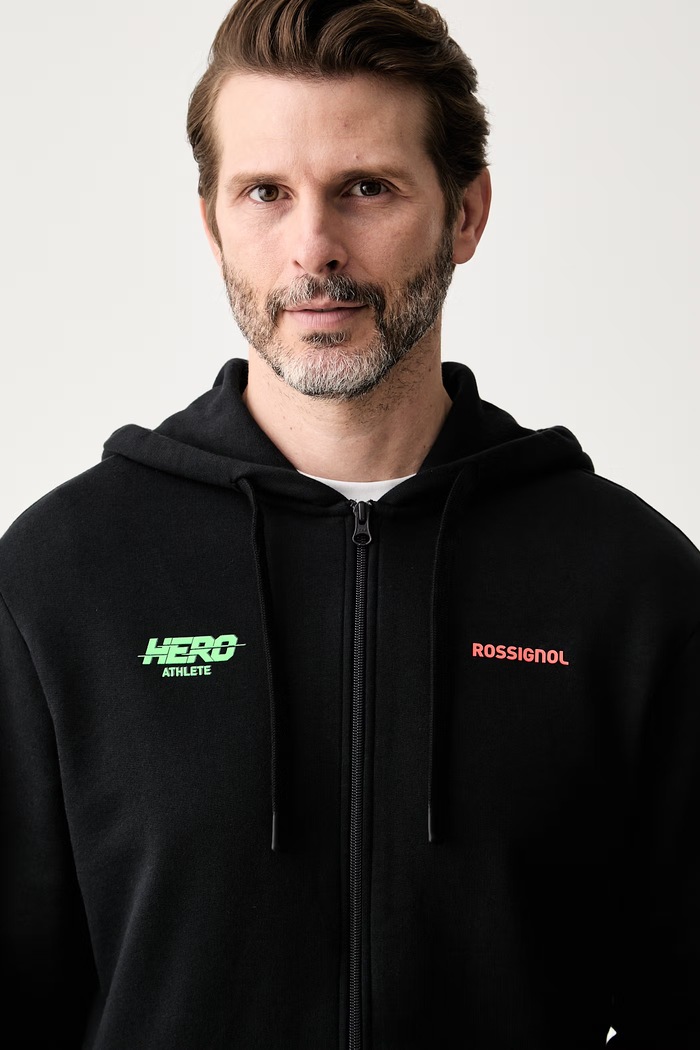 Rossignol bluza rozpinana z kapturem męska bawełniana HERO czarny RLOMS10