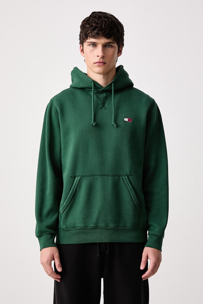 Tommy Jeans Mikina s kapucí pánská s bavlnou zelená DM0DM23606