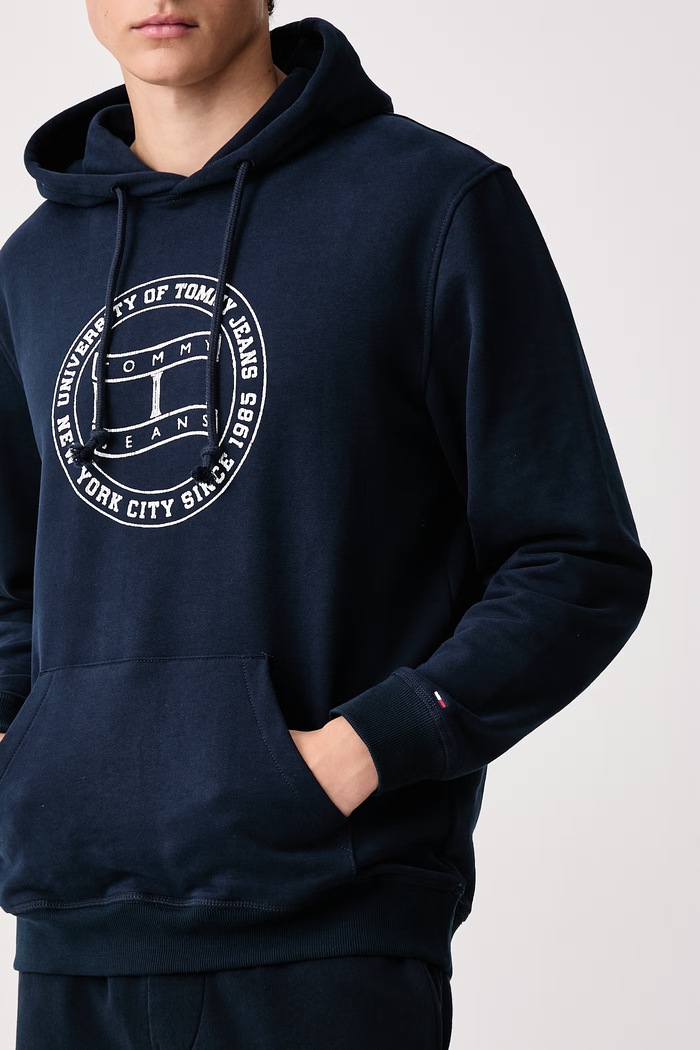 Felpa con cappuccio da uomo in cotone Tommy Jeans DM0DM23579 blu navy