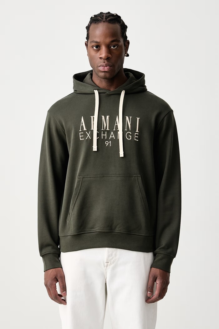 Armani Exchange Bluza z kapturem męska bawełniana zielony XM003429.AF10830
