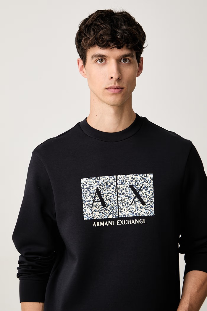 Armani Exchange pulover s kapuco moški z bombažem mornarsko modra XM002888.AF10818