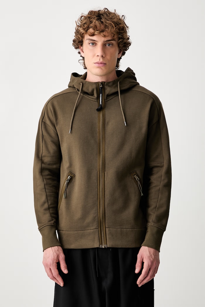 C.P. Company bluza rozpinana z kapturem męska bawełniana zielony 21CMSS715A005086W