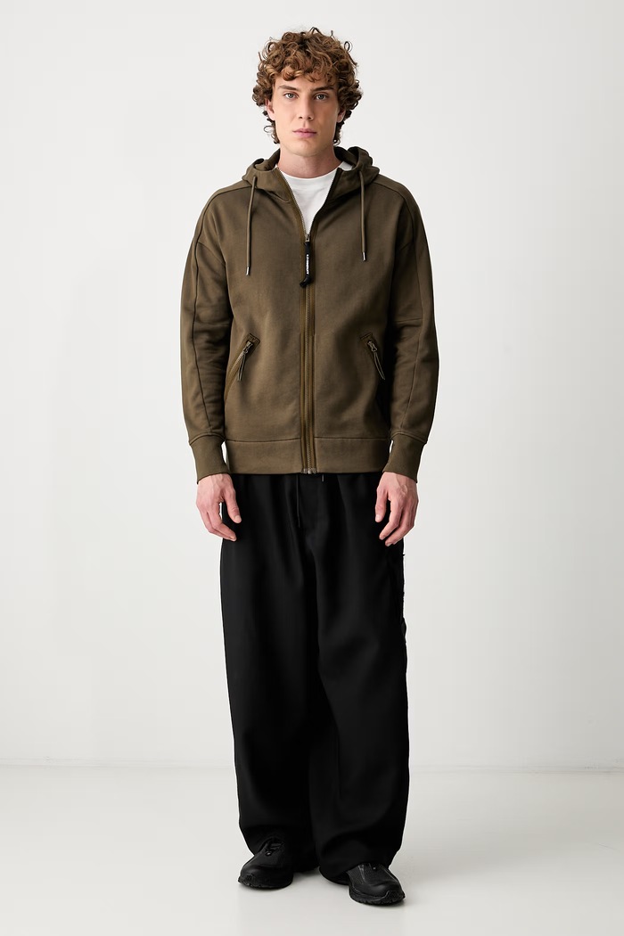 C.P. Company bluza rozpinana z kapturem męska bawełniana 21CMSS715A005086W zielony AW26