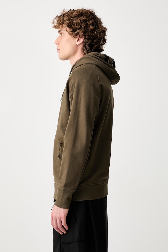 C.P. Company bluza rozpinana z kapturem męska bawełniana zielony 21CMSS715A005086W