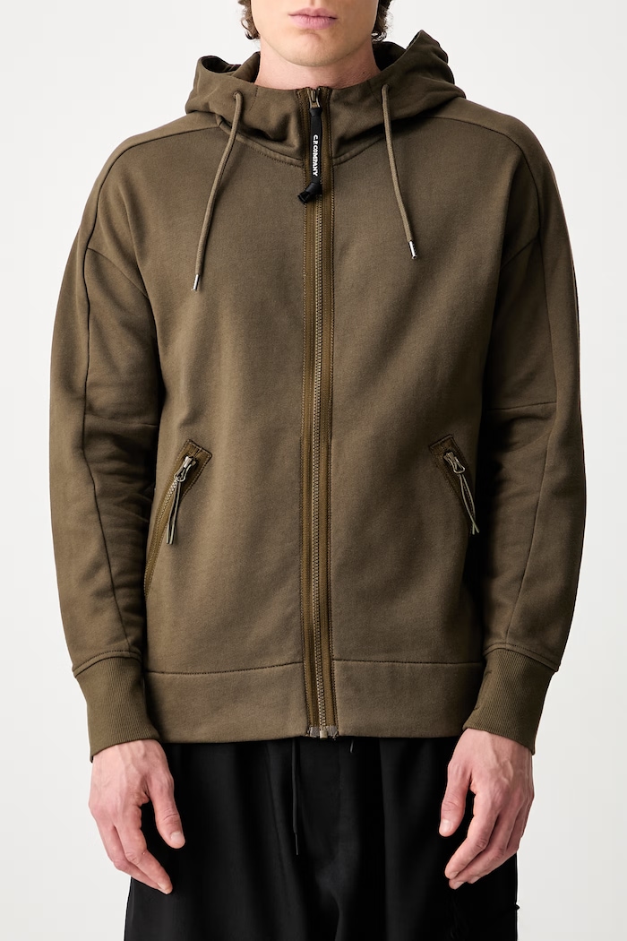 C.P. Company bluza rozpinana z kapturem męska bawełniana 21CMSS715A005086W zielony