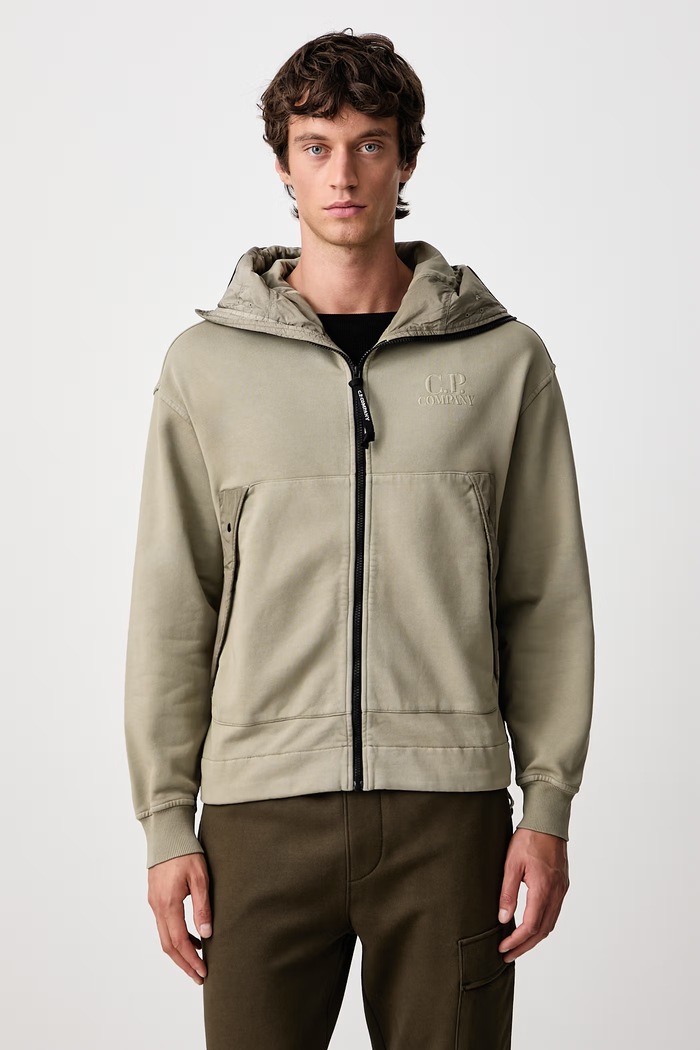 C.P. Company Bluza rozpinana męska bawełniana zielony 21CMSS032A005835M