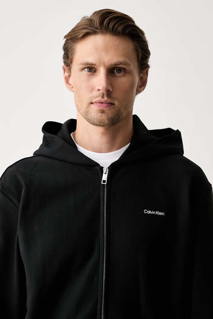 Calvin Klein bluza rozpinana z kapturem męska z bawełną czarny LV04LH218G