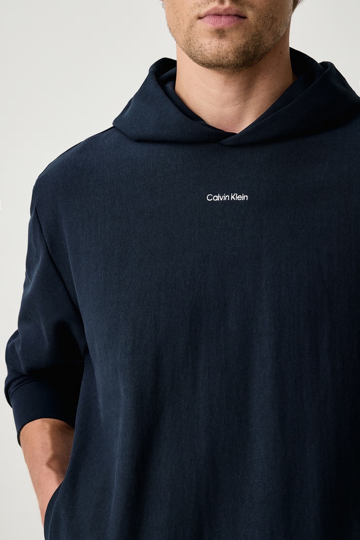 Суичър с качулка мъжки с памук Calvin Klein LV04LH216G тъмносин