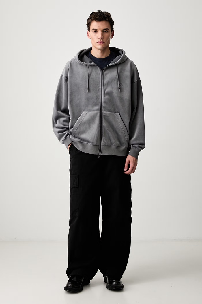 Y-3 VELVET ZIP HD bluza rozpinana z kapturem welurowa męska KU2187.M szary AW26