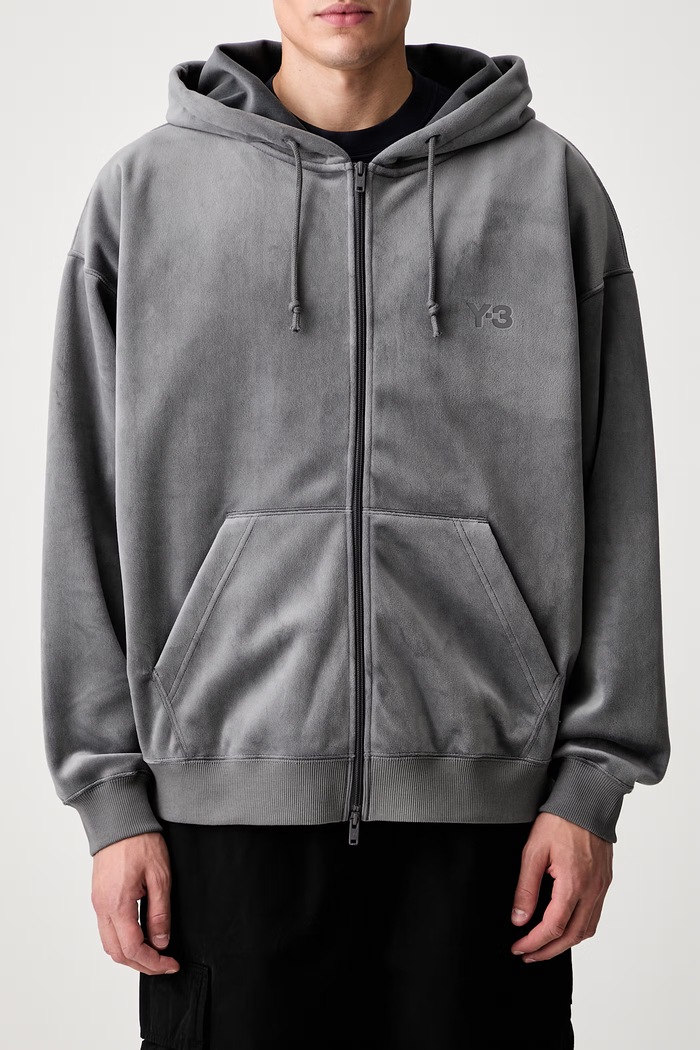Y-3 VELVET ZIP HD bluza rozpinana z kapturem welurowa męska KU2187.M szary