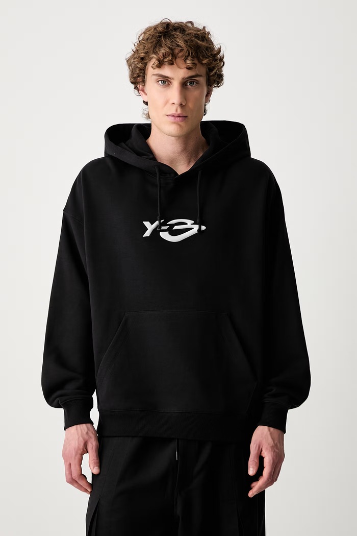 Y-3 LIQUID LG FT HD bluza z kapturem bawełniana męska czarny KR1070.M