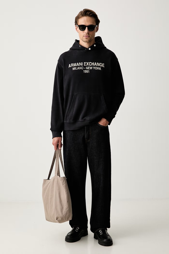 Armani Exchange bluza z kapturem męska bawełniana XM003413.AF16281 granatowy AW26