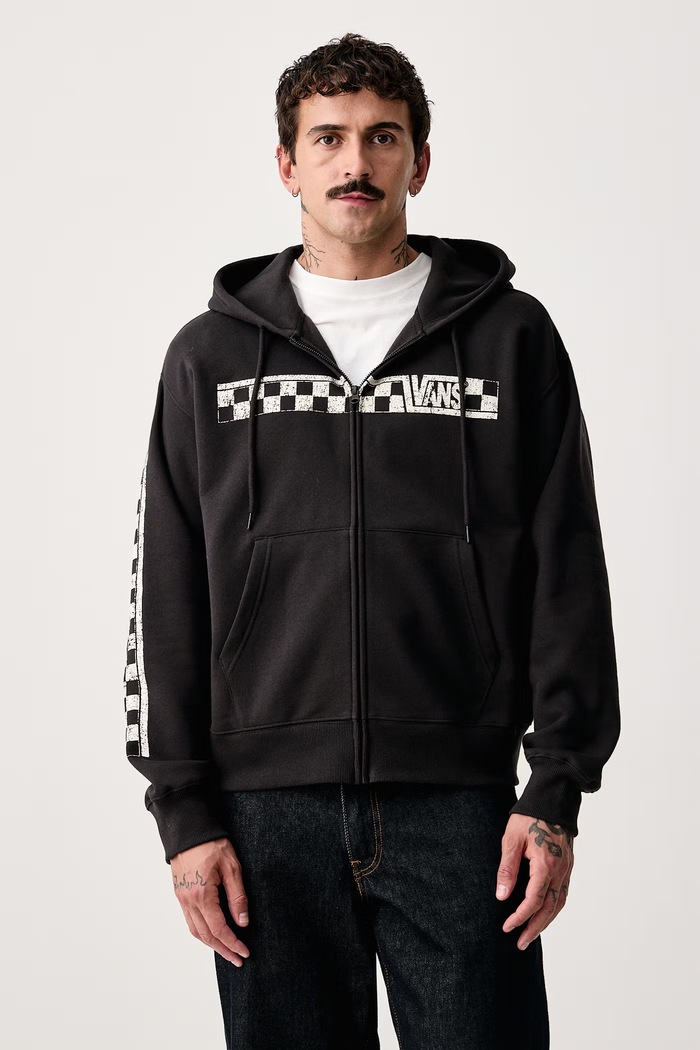 Vans Μπλούζα με κουκούλα και κουμπιά ανδρική βαμβακερή μαύρο VN000WT2BLK1