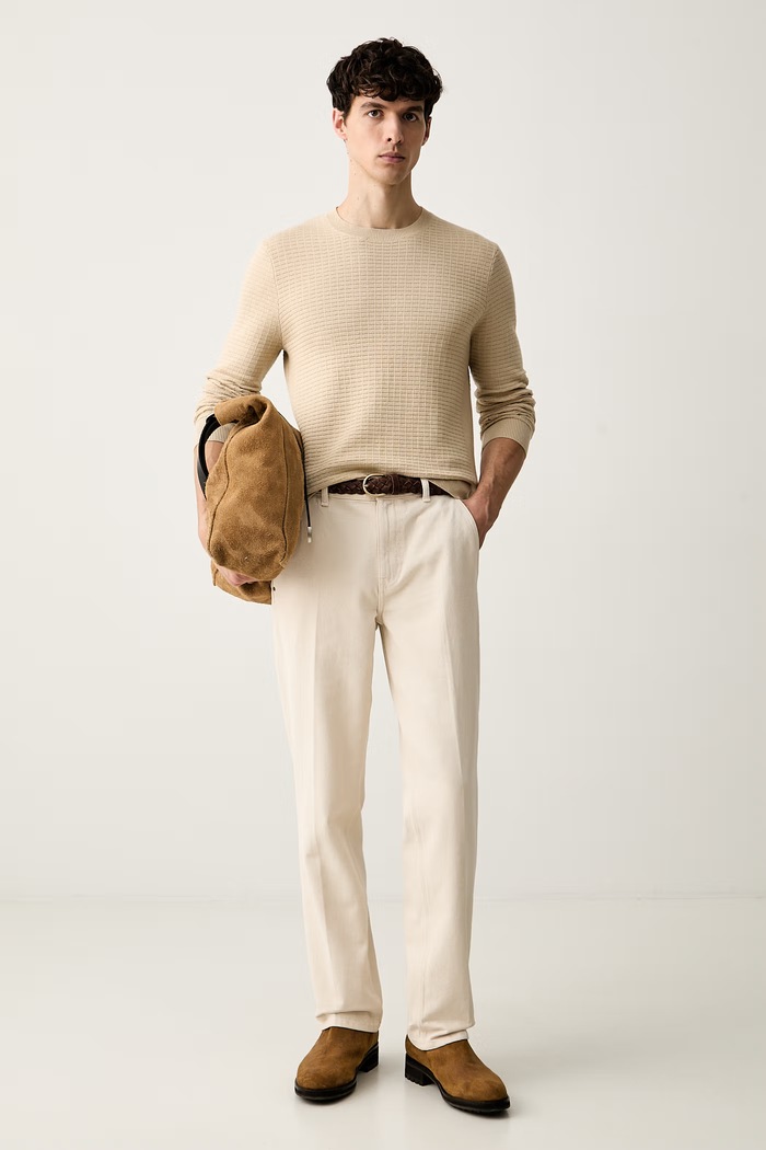 Trussardi sweter męski z bawełną M0138000111N beżowy AW26