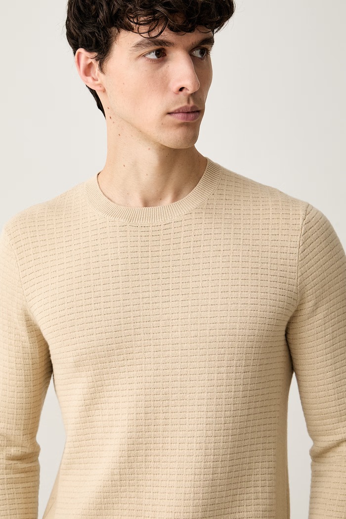 Trussardi sweter męski z bawełną beżowy M0138000111N