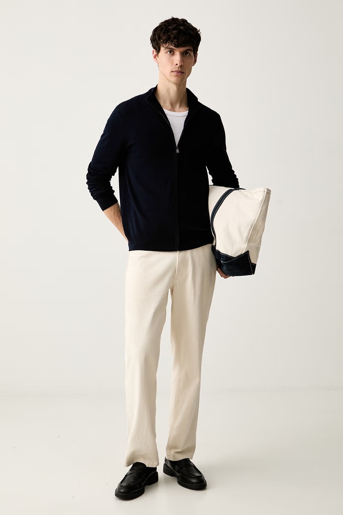 Trussardi sweter rozpinany męski z wiskozą M0188000085N granatowy AW26
